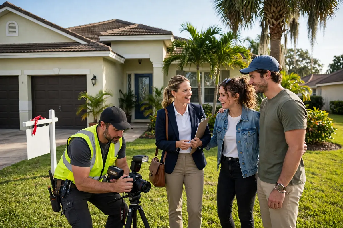 Homebuyer watching sewer camera inspection monitor during home purchase inspection