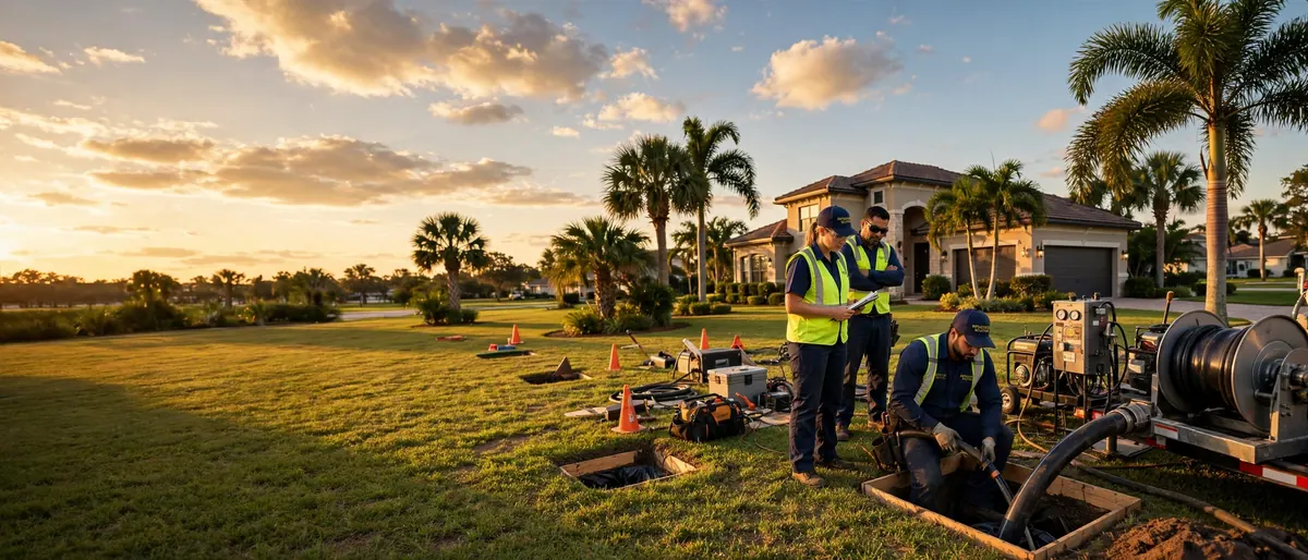 Professional sewer technician with camera inspection equipment in Bradenton Florida