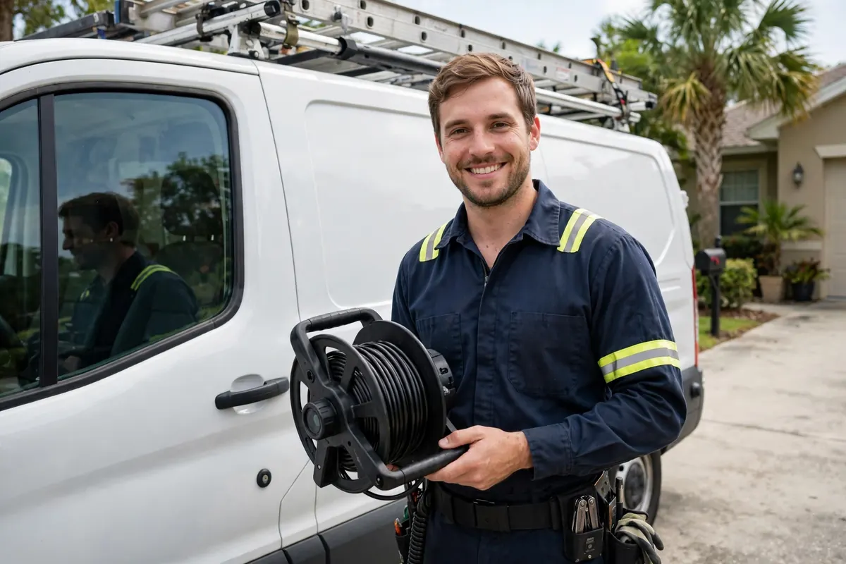 Bradenton Sewer Line Pros technician with sewer camera equipment