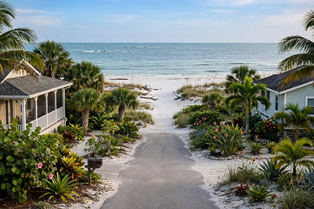 Holmes Beach Florida on Anna Maria Island with Manatee Public Beach and palm trees