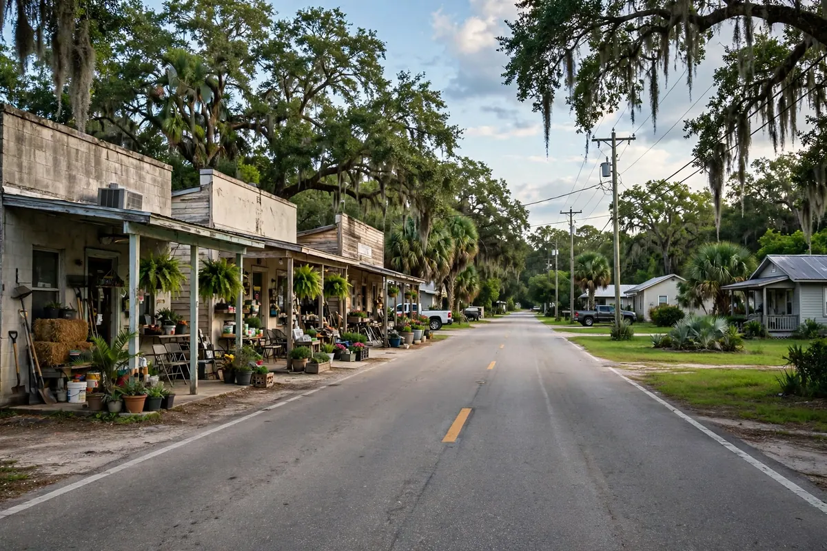 Memphis Florida small-town street along the US-41 corridor with modest homes