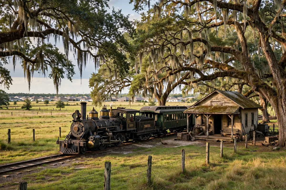 Parrish Florida countryside with large oak trees, pastures and newer subdivisions